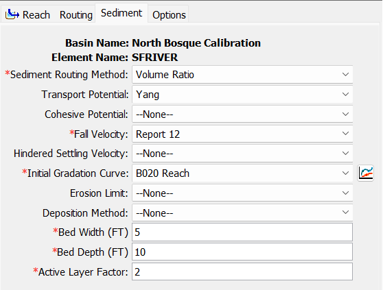 Sediment panel for SFRIVER10 routing reach