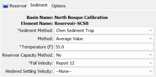 Reservoir Sediment method set to Chen Sediment Trap