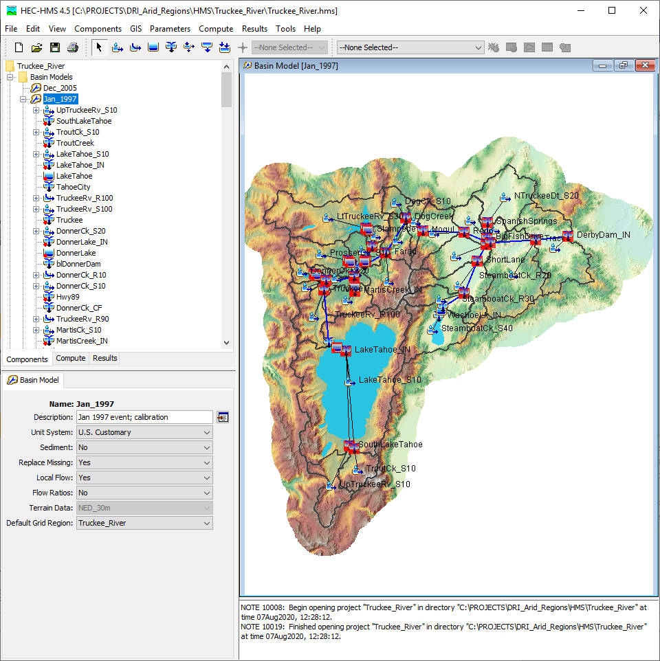 Figure 7.  Truckee River HEC-HMS Project