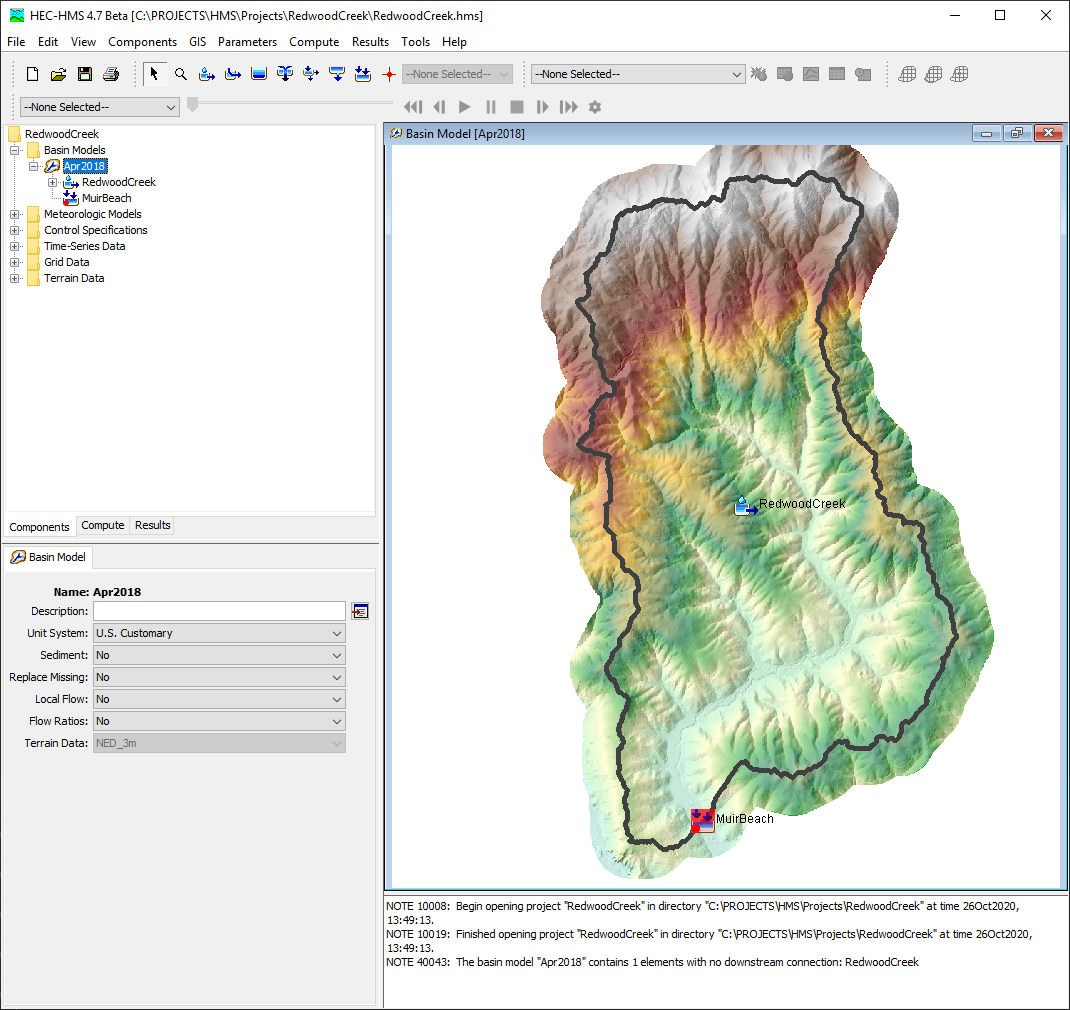 Figure 7. Redwood Creek HEC-HMS Project