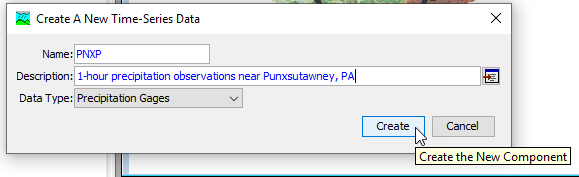 Time series creation dialog Time series creation dialog