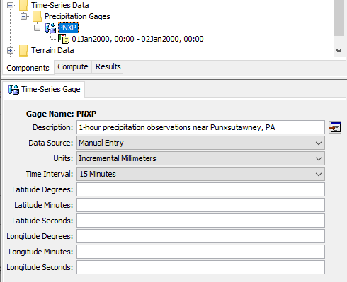 Time series gage editor
