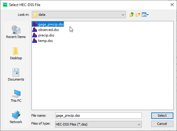 Choosing DSS precipitation file