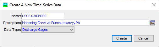 Entering time series gage information Entering time series gage information