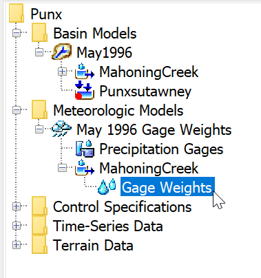 Gage Weights Node in Watershed Explorer