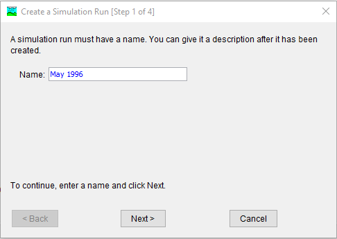 Create a Simulation Run Step 1