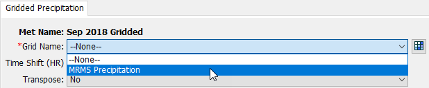 Selecting a Precipitation Grid in the Component Editor