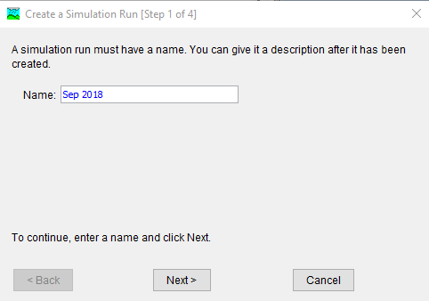 Create a Simulation Run Step 1