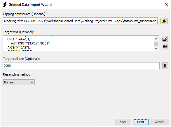 Filled out Gridded Data Import Wizard