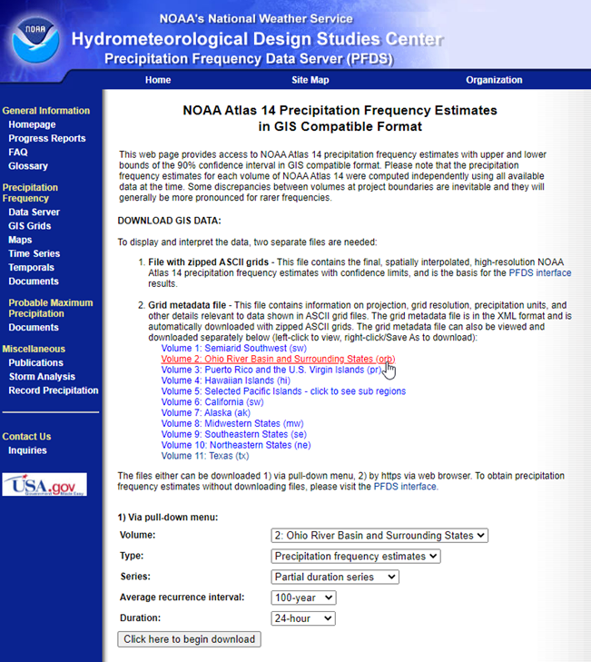 Precipitation-frequency grids on NOAA website