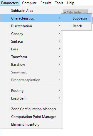 Open the Subbasin Characteristics table.