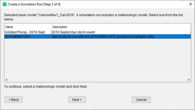 Figure 23. Selecting a Meteorologic Model