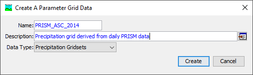 Figure 12. Creating a New Precipitation Gridset