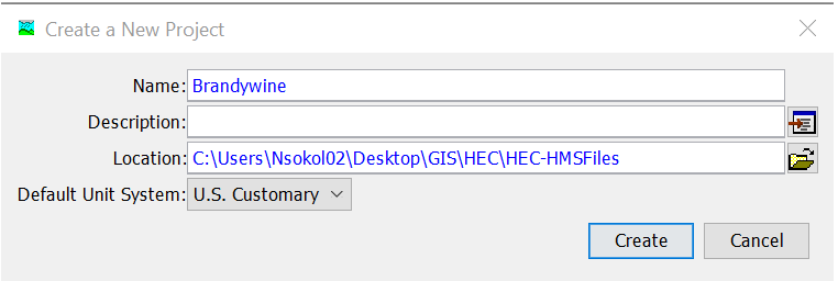 Creating a new HEC-HMS project