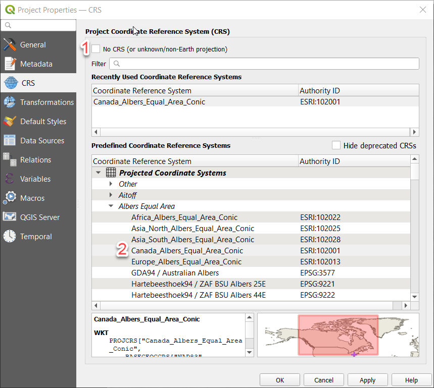 Selecting output CRS