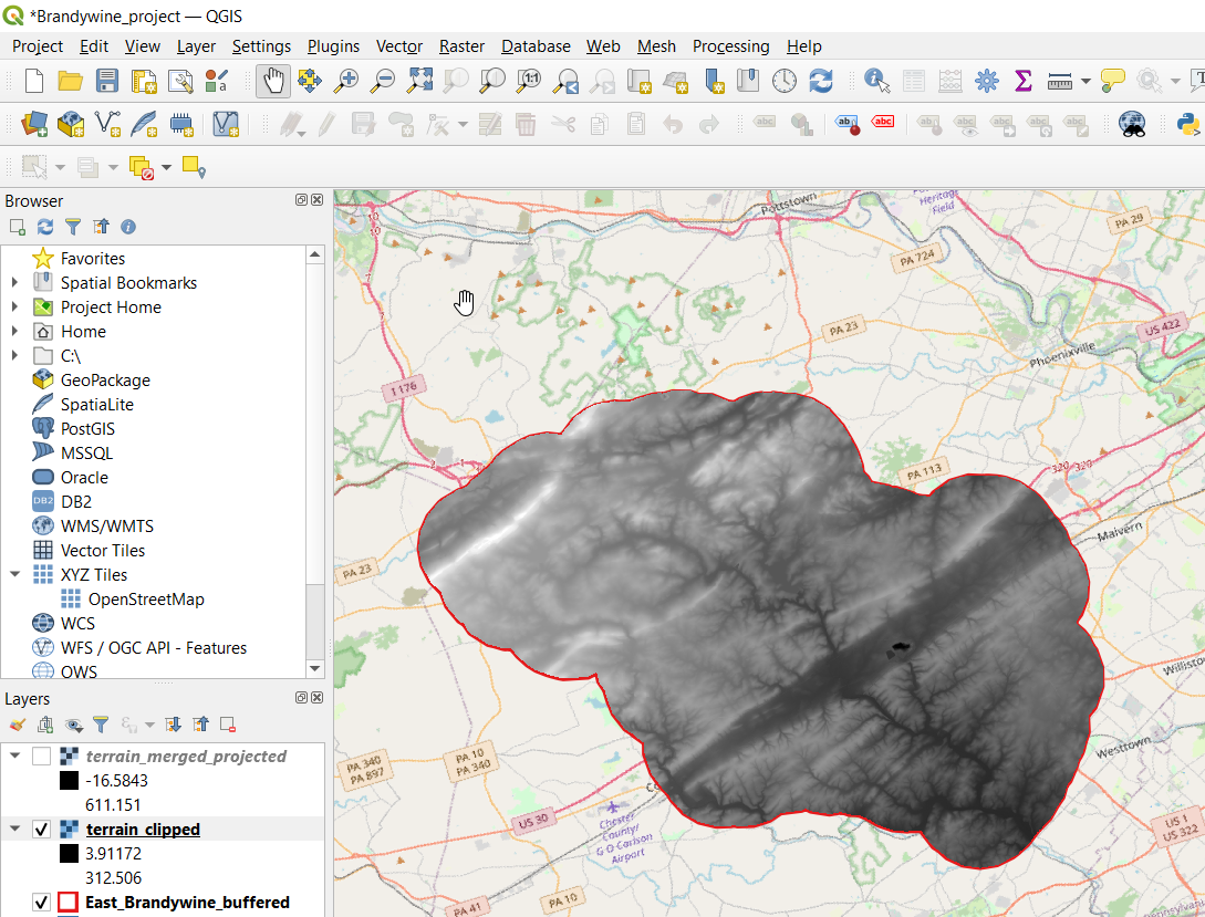 Clipped terrain raster