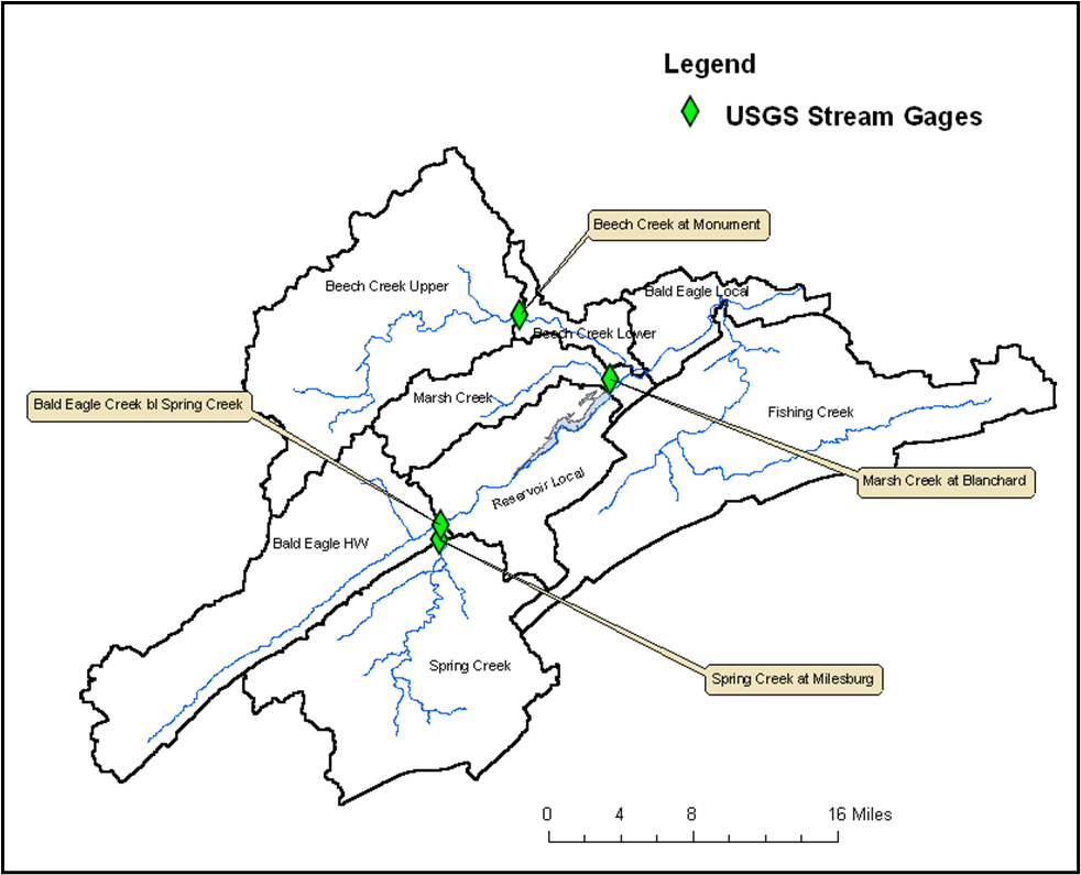 Observed stream gage locations