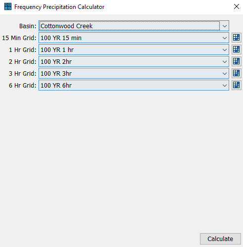Precipitation-frequency grids selected in the Frequency Precipitation Calculator