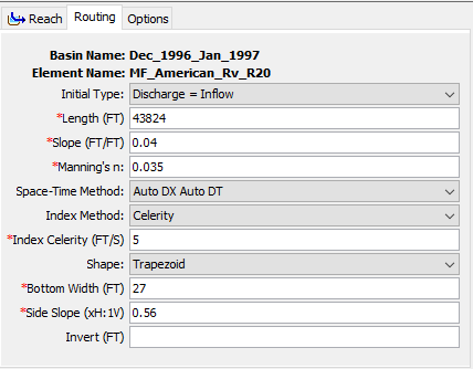Trapezoidal Muskingum-Cunge Routing Component Editor