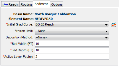 Volume Ration Sediment Method Editor at a reach element