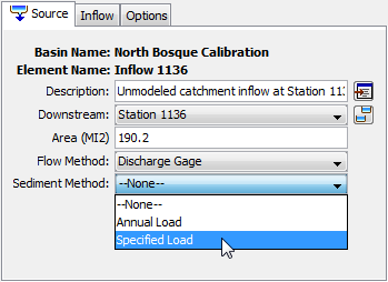 Selecting a Sediment Method for a source element