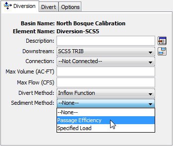 Selecting a Sediment Method for a diversion element