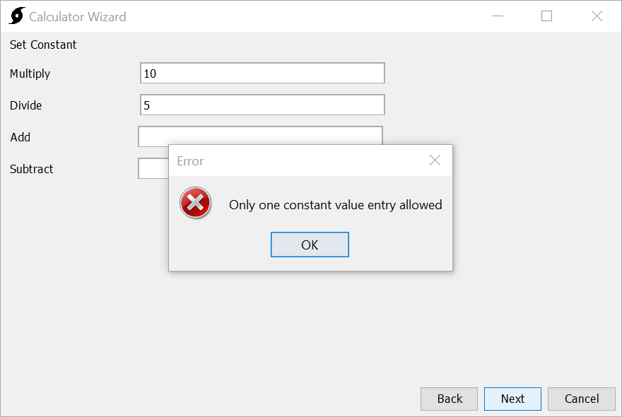 Error produced when choosing two or more operations Error produced when choosing two or more operations