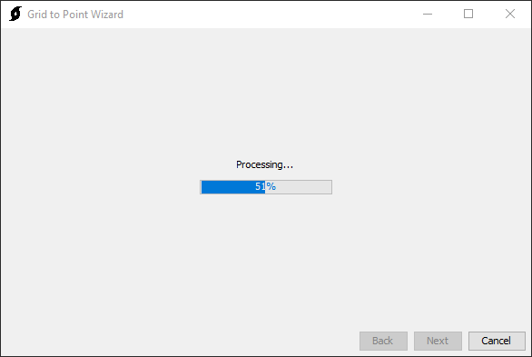 The Grid to Point Wizard displaying the processing status