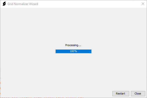 The Grid Normalizer Wizard displaying the processing status
