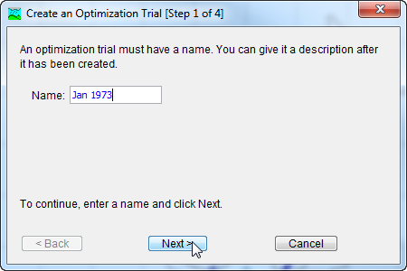 Entering a name for a new optimization trial