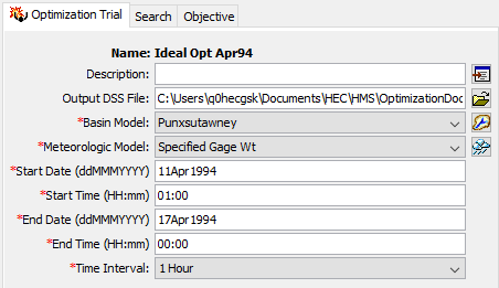 The Optimization Trial tab of the Component Editor