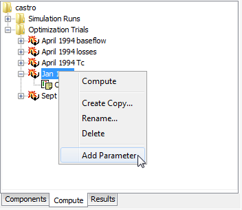 Using the Add Parameter command from an Optimization Trial's context menu