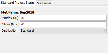 Entering properties of the Standard Project Storm