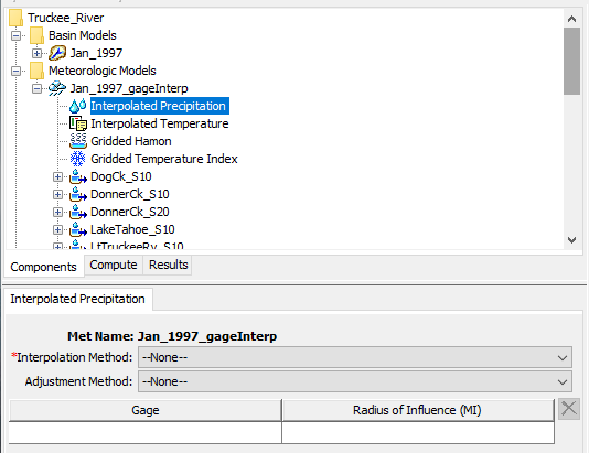 Selecting the Interpolated Precipitation component in the meteorological model