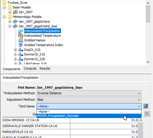 Choosing the bias adjustment method and selecting the PRISM_Precipitation_Normals grid for the bias grid