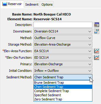 Selecting a Sediment Method for a reservoir element