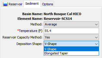 Chen Sediment Trap Method Editor at a reservoir element