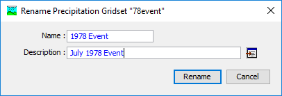  Renaming a precipitation gridset after pressing the Rename button in the Grid Data Manager