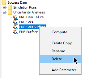 Deleting an uncertainty analysis in the Watershed Explorer