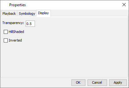 Setting transparency and whether to apply hillshading or inverting the color ramp