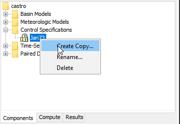 Copying a Control Specifications from the Watershed Explorer