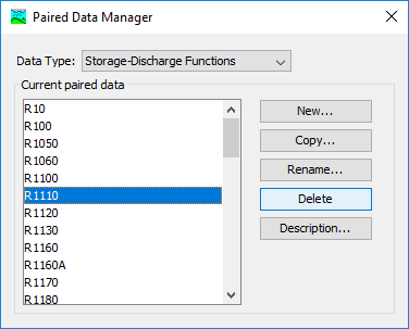 Preparing to delete a cross section from the Paired Data Manager