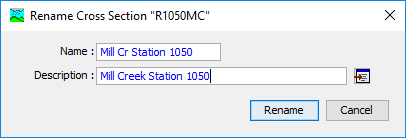 Renaming a cross section after pressing the Rename button in the Paired Data Manager