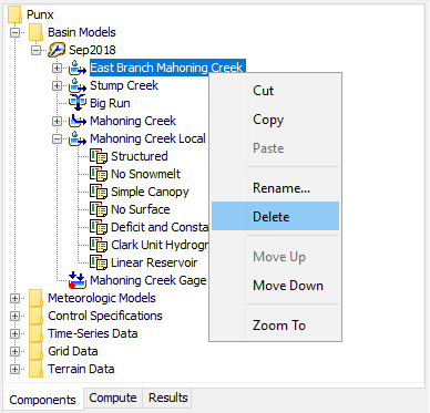 Deleting elements from the Watershed Explorer