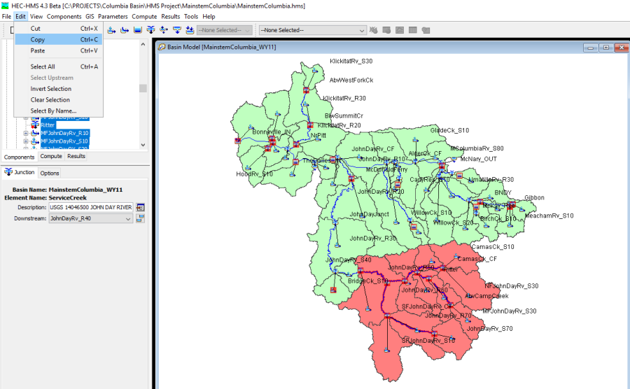 Copying a group of selected elements from the Basin Map to the clipboard