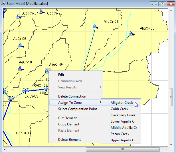 Assigning the subbasin to the selected zone in the current zone configuration