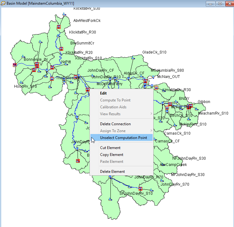 Setting a junction to no longer be a computation point by right- clicking in the Basin Model Map