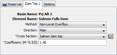 Dam Top editor with the Non-Level Overflow Method selected