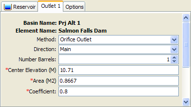 Outlet editor with the Orifice Method selected