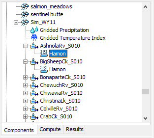 A Meteorologic Model using the Hamon Evapotranspiration Method with a Component Editor for each individual subbasin